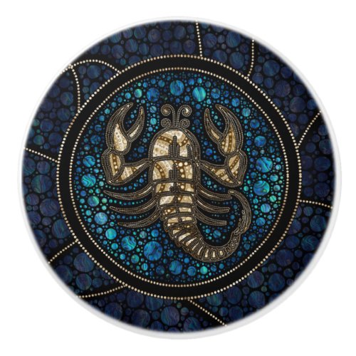 Scorpio Zodiac Dot Art Style Abalone Gold Ceramic Knob