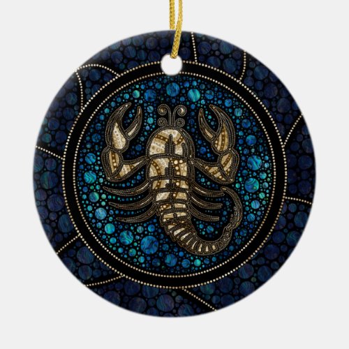 Scorpio Zodiac Dot Art Style Abalone Gold Ceramic Ornament