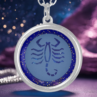  Scorpio  zodiac  -galaxy background Silver Plated Necklace
