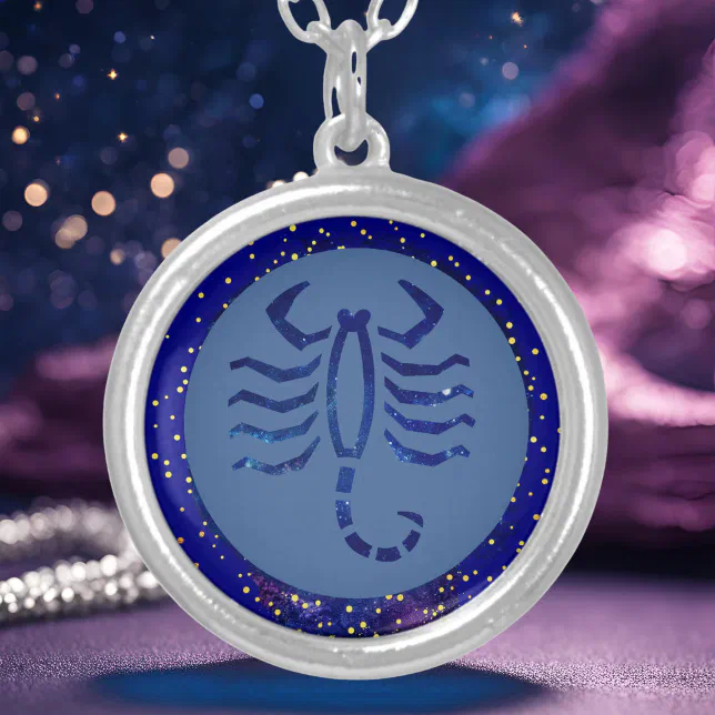 Scorpio zodiac -galaxy background Silver Plated Necklace

