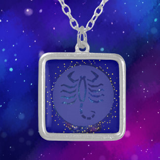  Scorpio  zodiac  -galaxy background Silver Plated Necklace