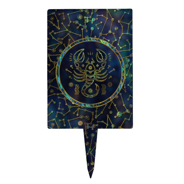 Scorpio Zodiac Gold Abalone on Constellation Cake Topper (Front)