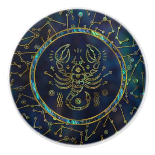 Scorpio Zodiac Gold Abalone on Constellation Ceramic Knob