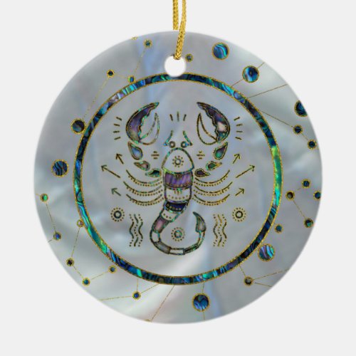 Scorpio Zodiac Gold Abalone on Constellation Ceramic Ornament