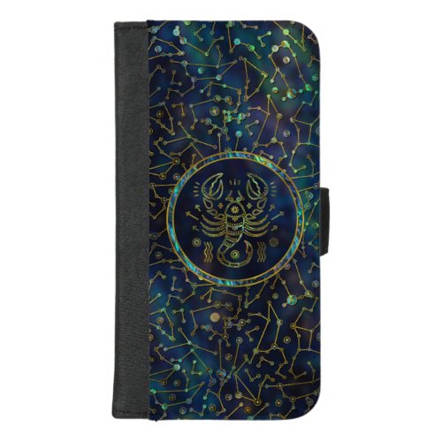 Scorpio Zodiac Gold Abalone on Constellation iPhone 87 Plus Wallet Case