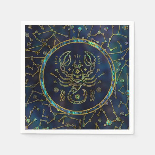 Scorpio Zodiac Gold Abalone on Constellation Paper Napkins