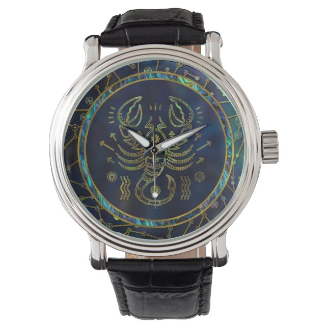 Scorpio Zodiac Gold Abalone on Constellation Watch (Front)
