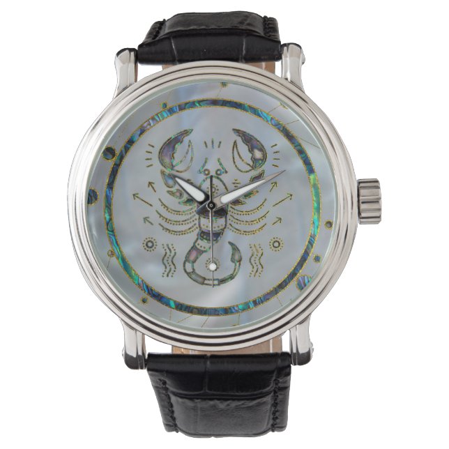 Scorpio Zodiac Gold Abalone on Constellation Watch (Front)