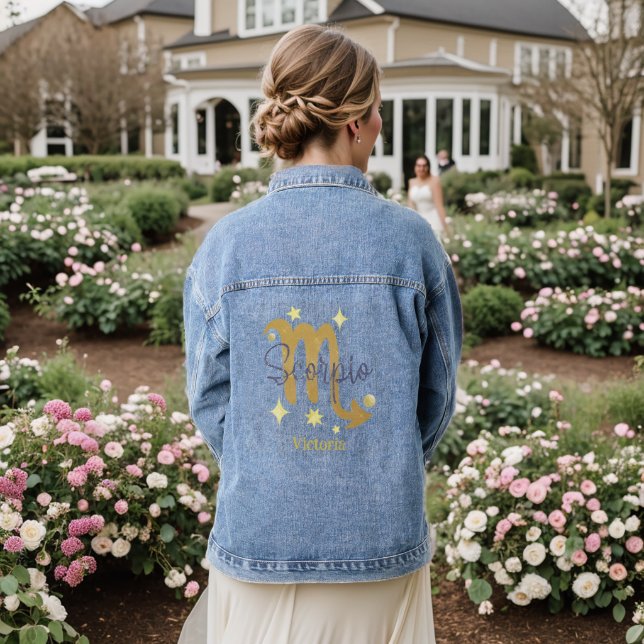 Scorpio Zodiac Modern Personalized Jean Denim Jacket (Wedding Back)