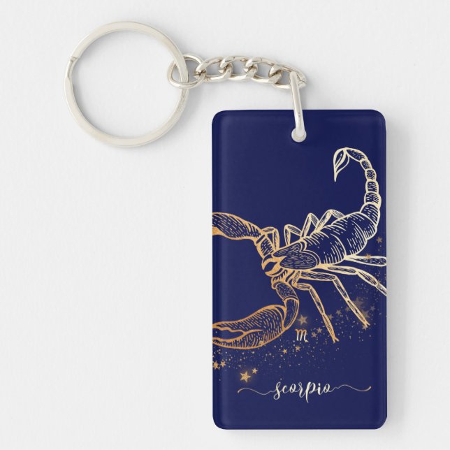 Scorpio Zodiac Navy Blue & Gold Keychain Design (Front)