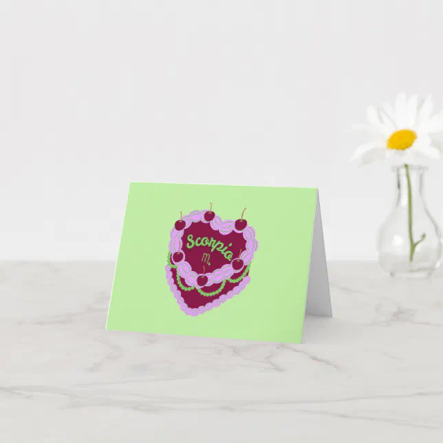 Scorpio Zodiac Pastel Heart Birthday Cake Card
