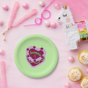 Scorpio Zodiac Pastel Heart Birthday Cake Paper Plates