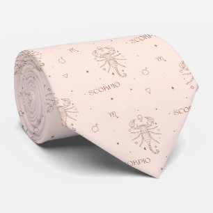 Scorpio Zodiac Pattern in Brown and Burgundy Neck Tie