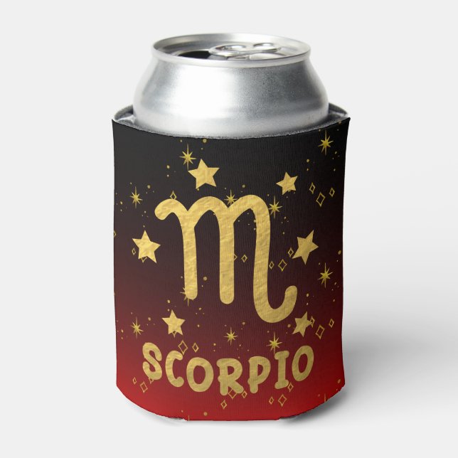 Scorpio Zodiac Red and Gold Can Cooler (Can Front)
