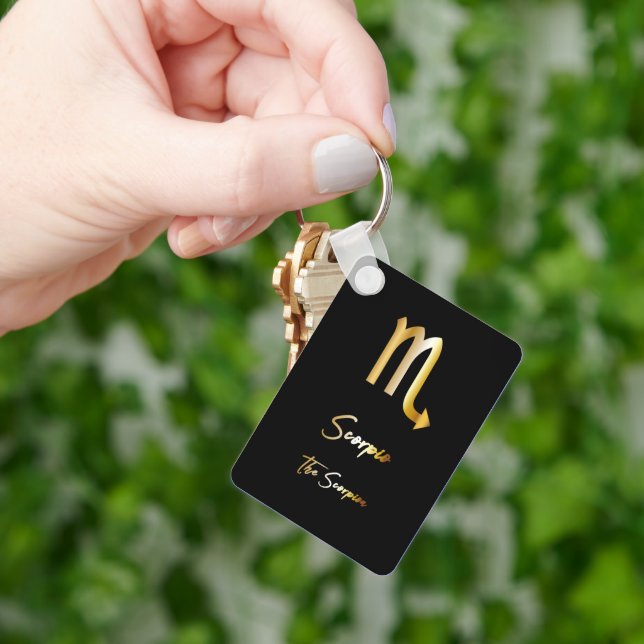 Scorpio Zodiac Sign, Black & Gold Keychain (Hand)