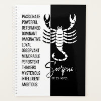 Scorpio Zodiac Sign, Black & White Planner