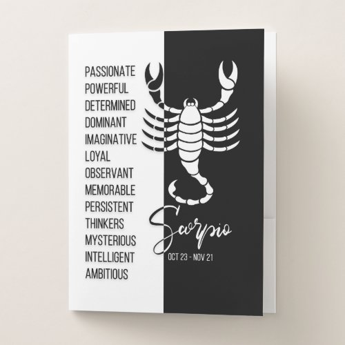 Scorpio Zodiac Sign Black  White Pocket Folder