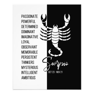 Scorpio Zodiac Sign, Black & White Poster
