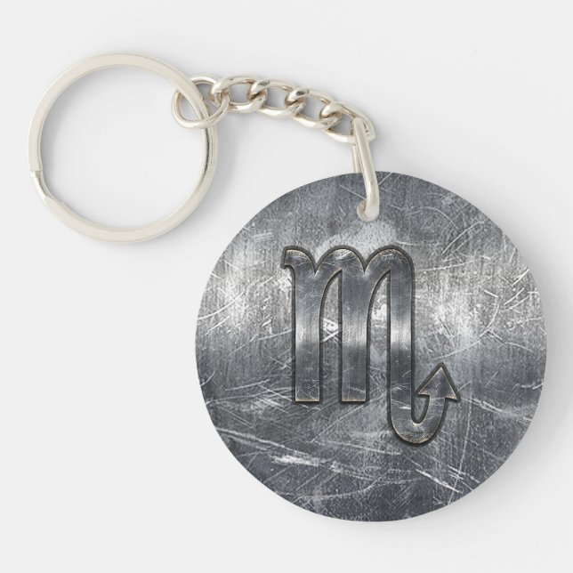 Scorpio Zodiac Sign Distressed Industrial Style Keychain (Front)