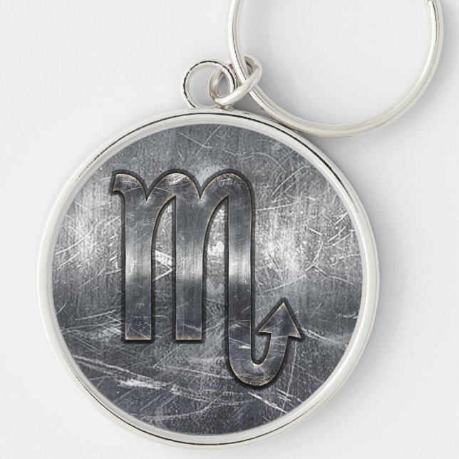 Scorpio Zodiac Sign Distressed Industrial Style Keychain (Front)