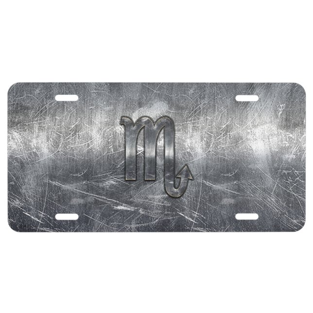 Scorpio Zodiac Sign in Distressed Steel Decor License Plate
