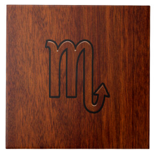 Scorpio Zodiac Sign in Mahogany Brown Style Ceramic Tile