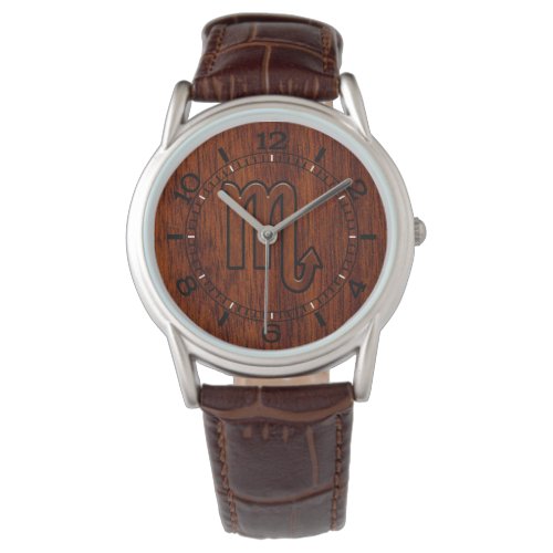 Scorpio Zodiac Sign in Mahogany Brown Style Dial Watch