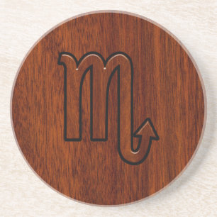 Scorpio Zodiac Sign in Mahogany Brown Style Drink Coaster