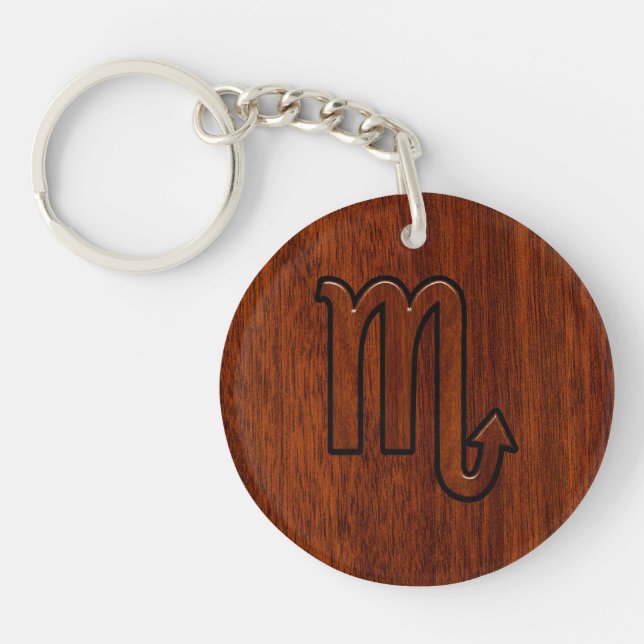 Scorpio Zodiac Sign in Mahogany Brown Style Keychain (Front)