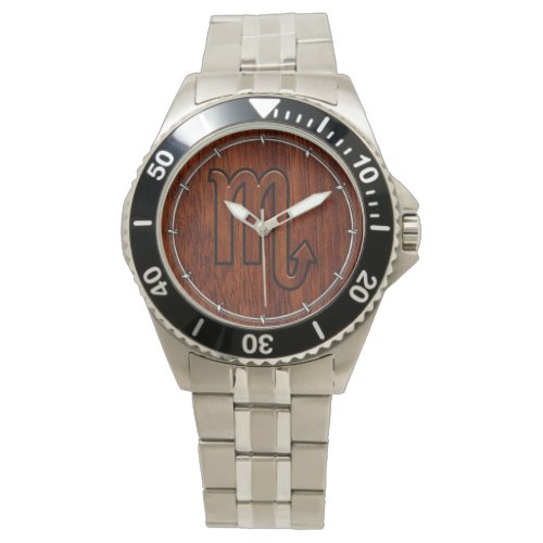 Scorpio Zodiac Sign in Mahogany Brown Style Watch