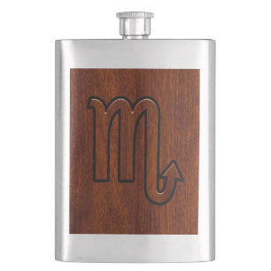 Scorpio Zodiac Sign in Mahogany Style Decor Hip Flask