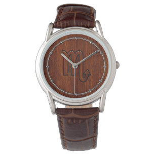 Scorpio Zodiac Sign in Mahogany Style Decor Watch