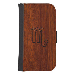 Scorpio Zodiac Sign in Mahogany Style Wallet Phone Case For Samsung Galaxy S4