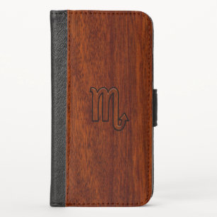 Scorpio Zodiac Sign in Rich Mahogany Style iPhone X Wallet Case