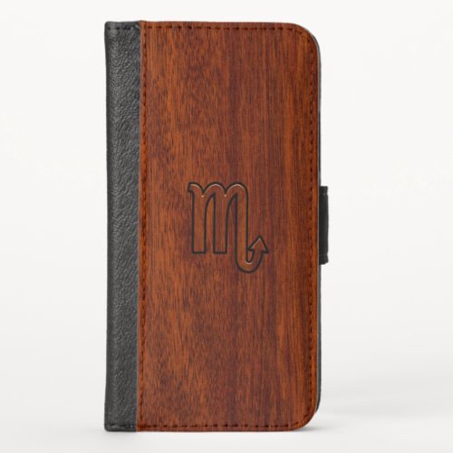 Scorpio Zodiac Sign in Rich Mahogany Style iPhone X Wallet Case
