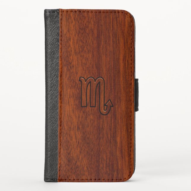 Scorpio Zodiac Sign in Rich Mahogany Style iPhone Wallet Case (Front)