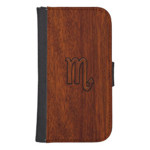 Scorpio Zodiac Sign in Rich Mahogany Style Samsung S4 Wallet Case