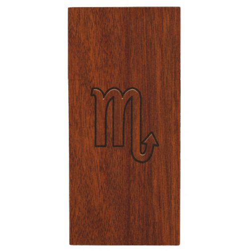 Scorpio Zodiac Sign in Rich Mahogany Style Wood USB Flash Drive