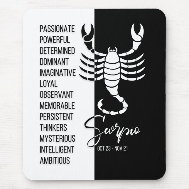 Scorpio Zodiac Sign Mousepad, Black & White Mouse Pad (Front)