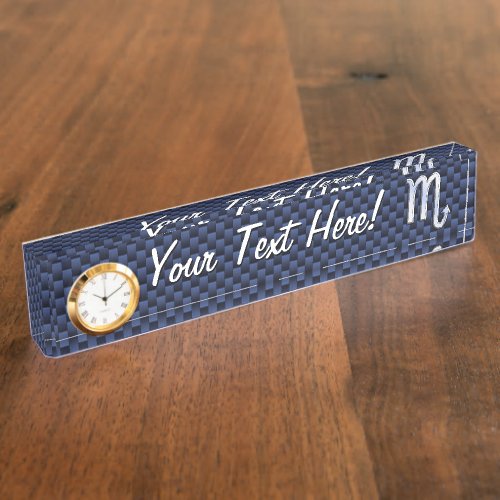 Scorpio Zodiac Sign navy blue carbon fiber decor Desk Name Plate