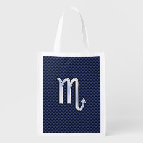 Scorpio Zodiac Sign navy blue carbon fiber decor Grocery Bag