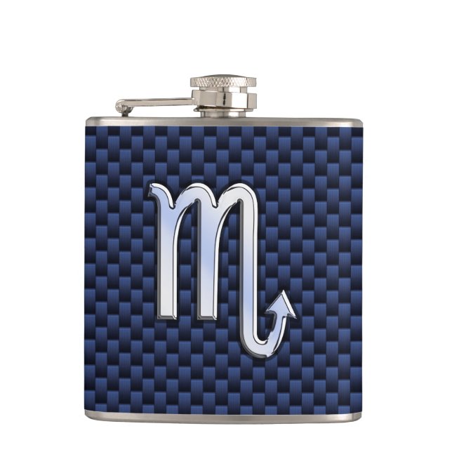 Scorpio Zodiac Sign navy blue carbon fiber decor Hip Flask (Front)