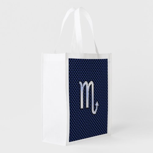 Scorpio Zodiac Sign navy blue carbon fiber decor Reusable Grocery Bag