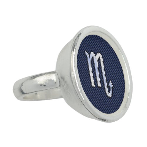 Scorpio Zodiac Sign navy blue carbon fiber decor Ring