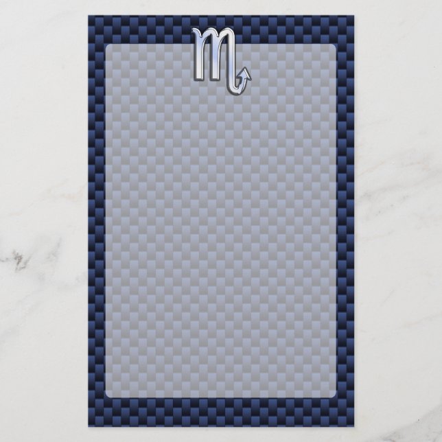 Scorpio Zodiac Sign navy blue carbon fiber decor Stationery (Front)