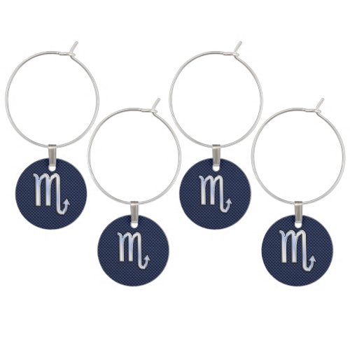 Scorpio Zodiac Sign navy blue carbon fiber decor Wine Glass Charm