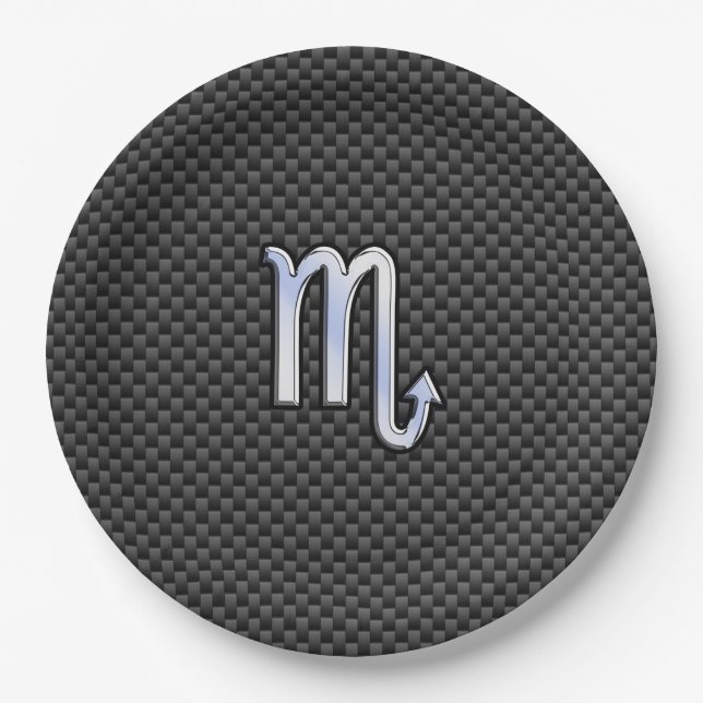 Scorpio Zodiac Sign on Carbon Fiber Print Paper Plates (Front)