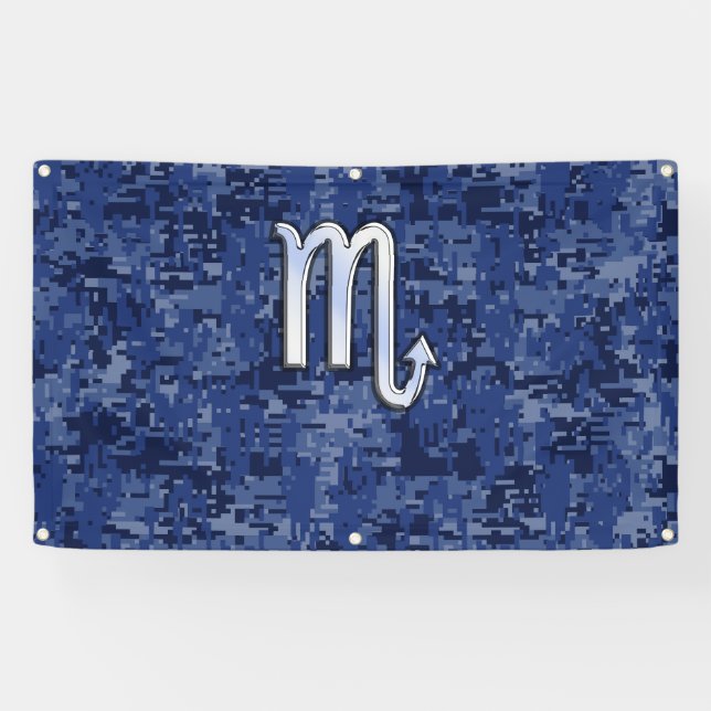 Scorpio Zodiac Sign on Navy Blue Camo (Horizontal)