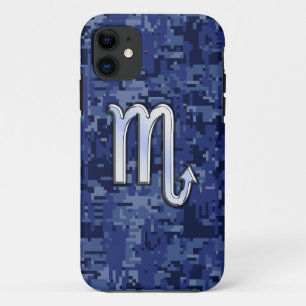 Scorpio Zodiac Sign on Navy Blue Camo iPhone 11 Case