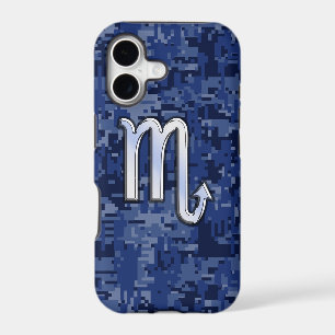 Scorpio Zodiac Sign on Navy Blue Camo iPhone 17 Case